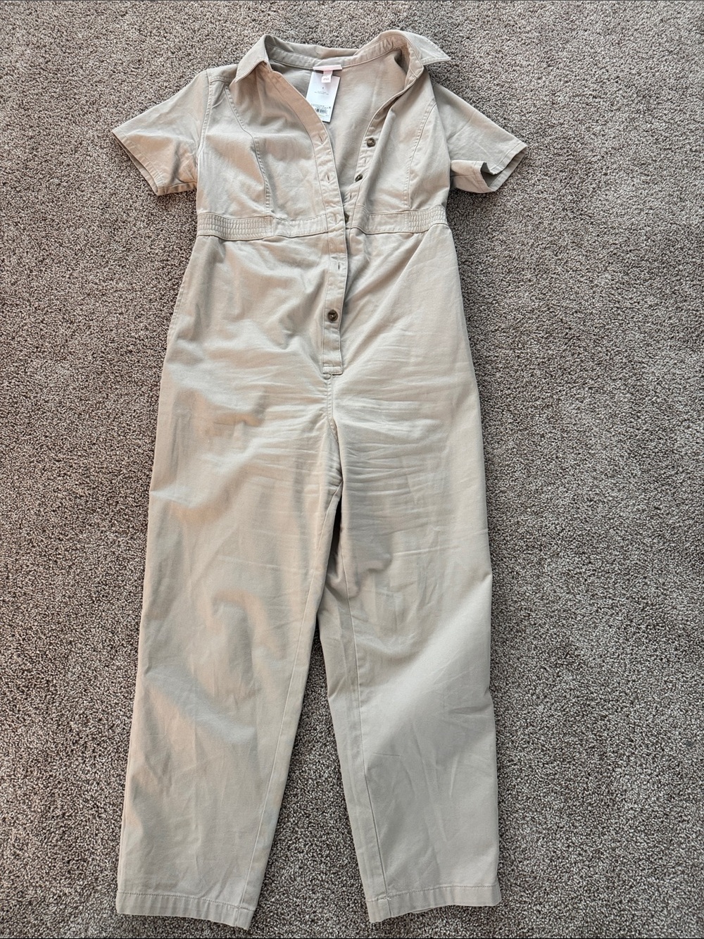 Isabel Maternity by Ingrid & Isabel Beige Short-Sleeve Jumpsuit